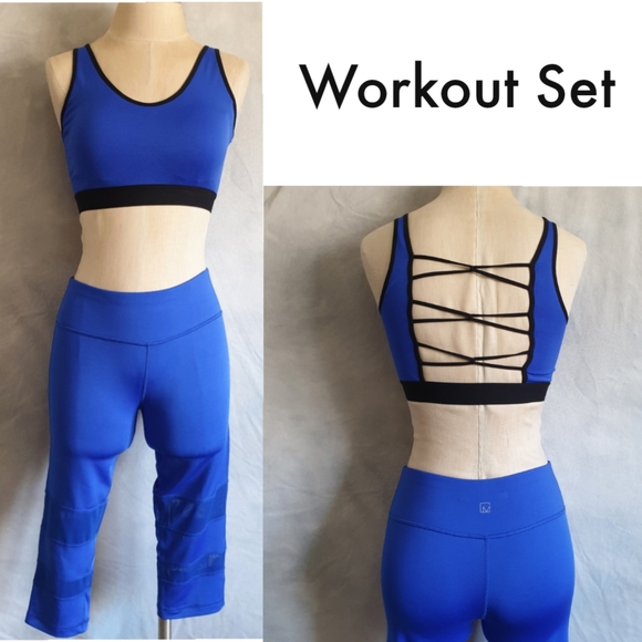 Workout Yoga Set in Colbolt Blue with Sports Bra & Cropped Mid-Rise Leggings Md - Picture 1 of 16